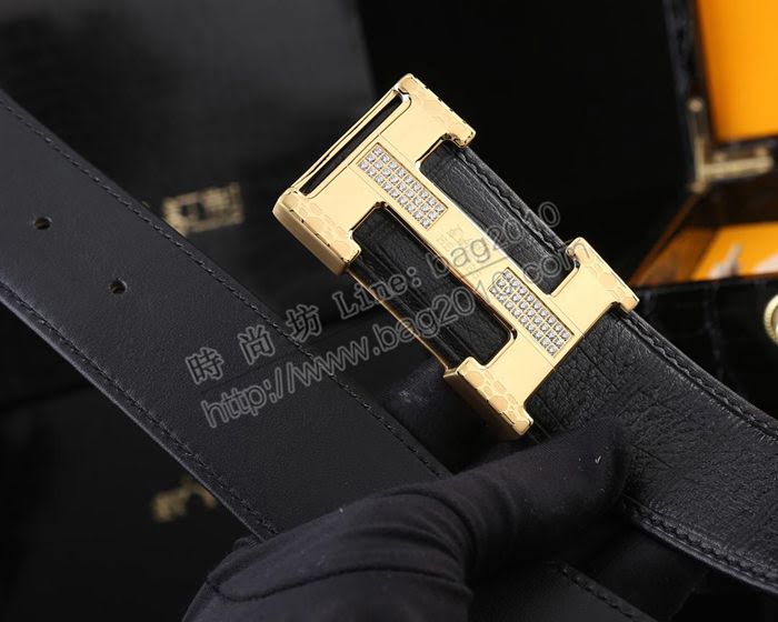 HERMES皮帶 專櫃品 新款野生鹿皮版 全手工包邊 純鋼鑲鑽扣 愛馬仕男士皮帶  hgh1945